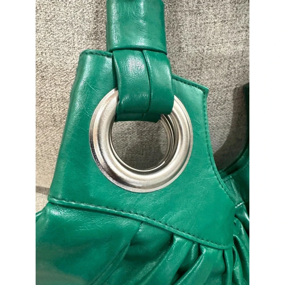 VTG Mirror Mirror Emerald Green PVC Grommet Slouchy Hobo Bag